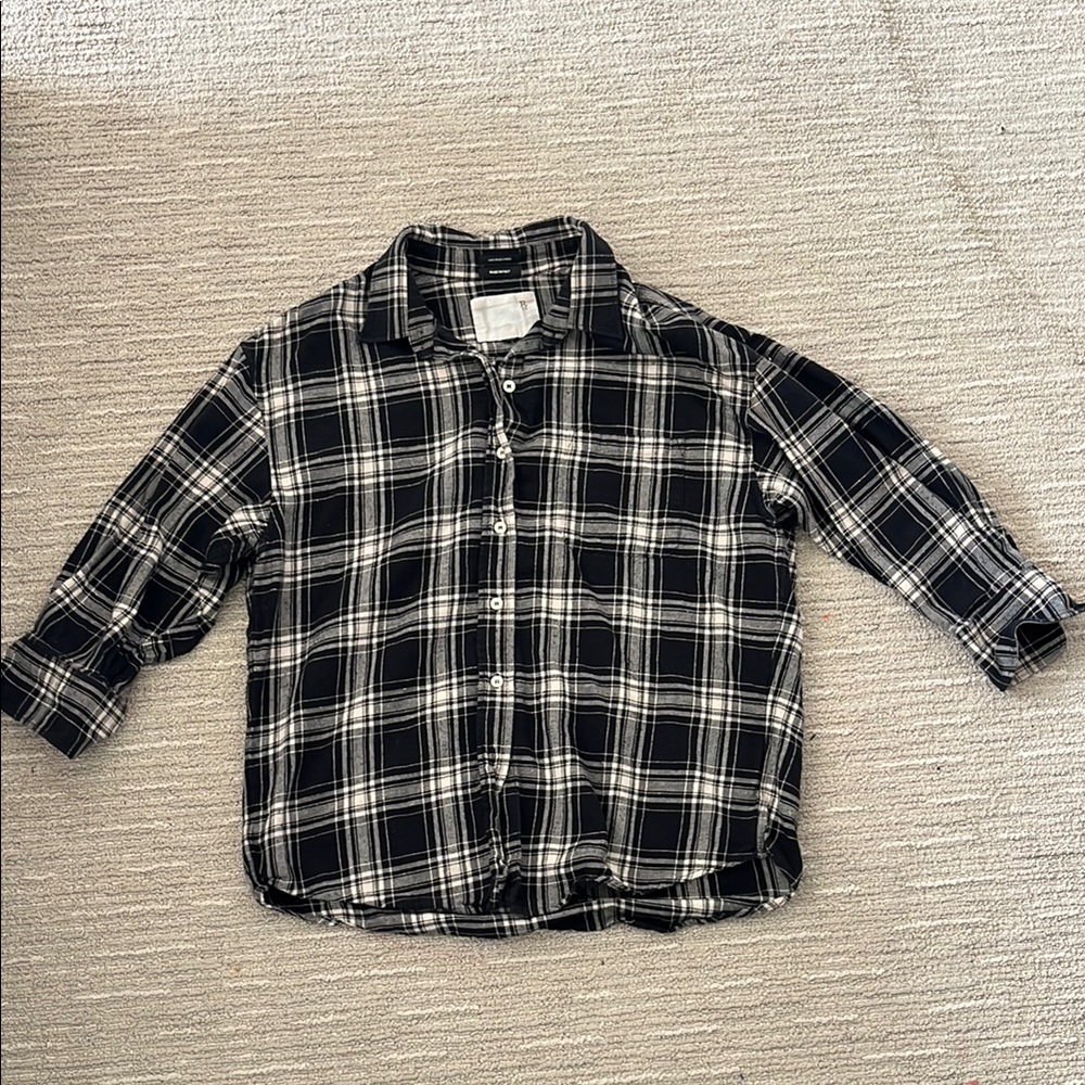 R13 Black and White Button Down Shirt Classic Plaid